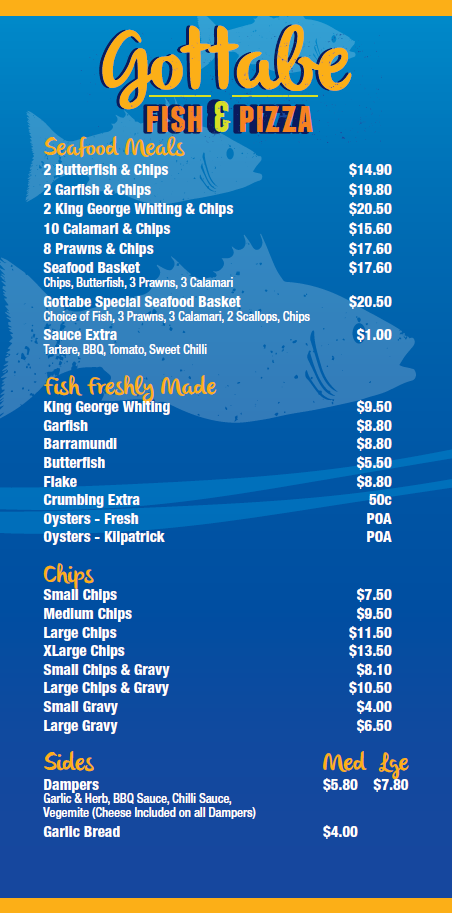 Gottabe Fish And Pizza Port Augusta Menu 1- Online Ordering by Order Eats Point of Sale by FrabPOS